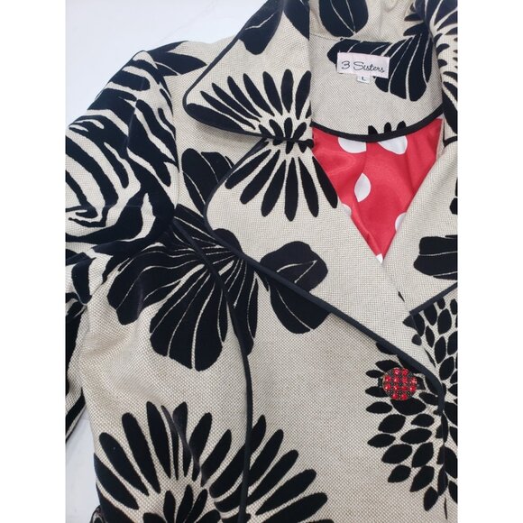 3 Sister Velvet Jacket White/Black Floral W/ Red & White Polka Dot Lining Size L - Picture 4 of 16